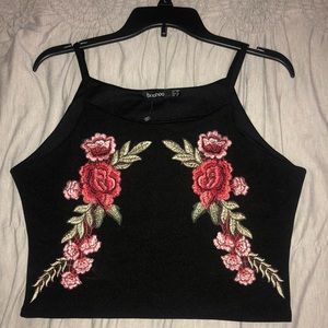 Boohoo floral embroidered crop top